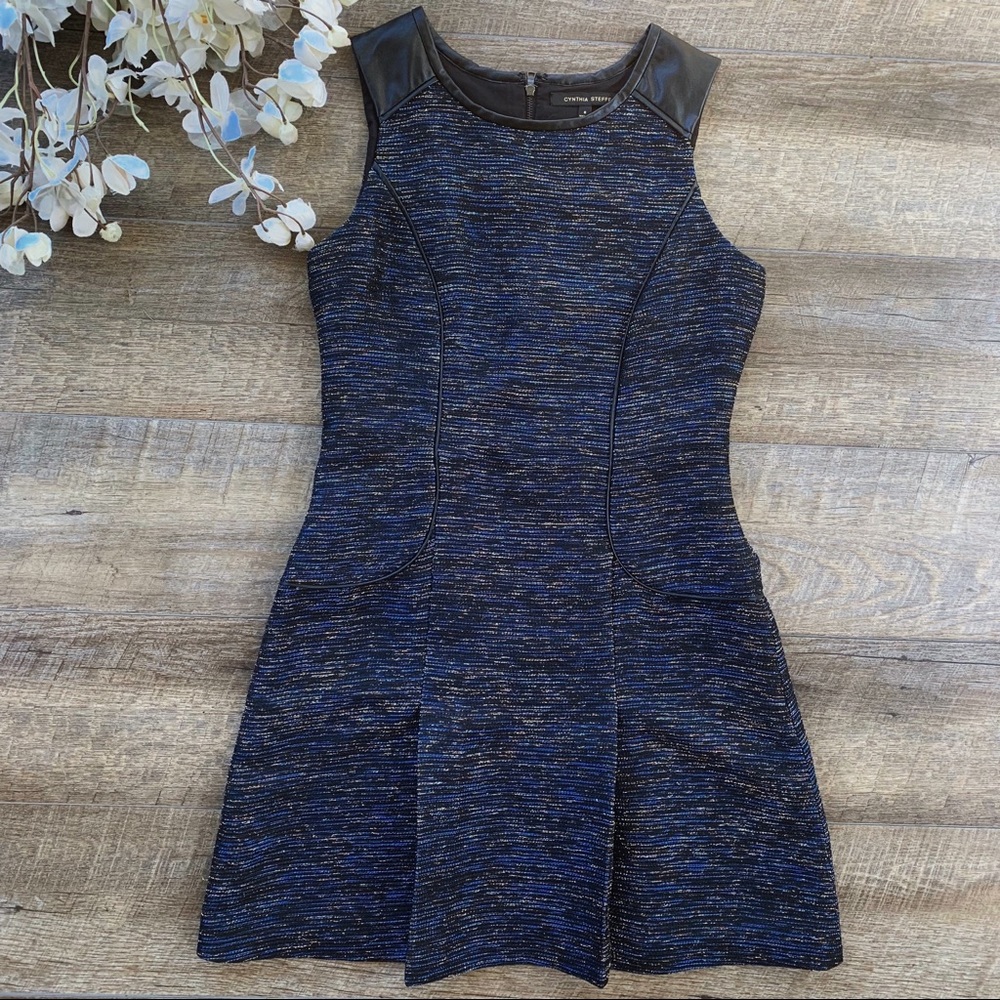 Cynthia Steffe Blue & Black Metallic Dress - Picture 3 of 10